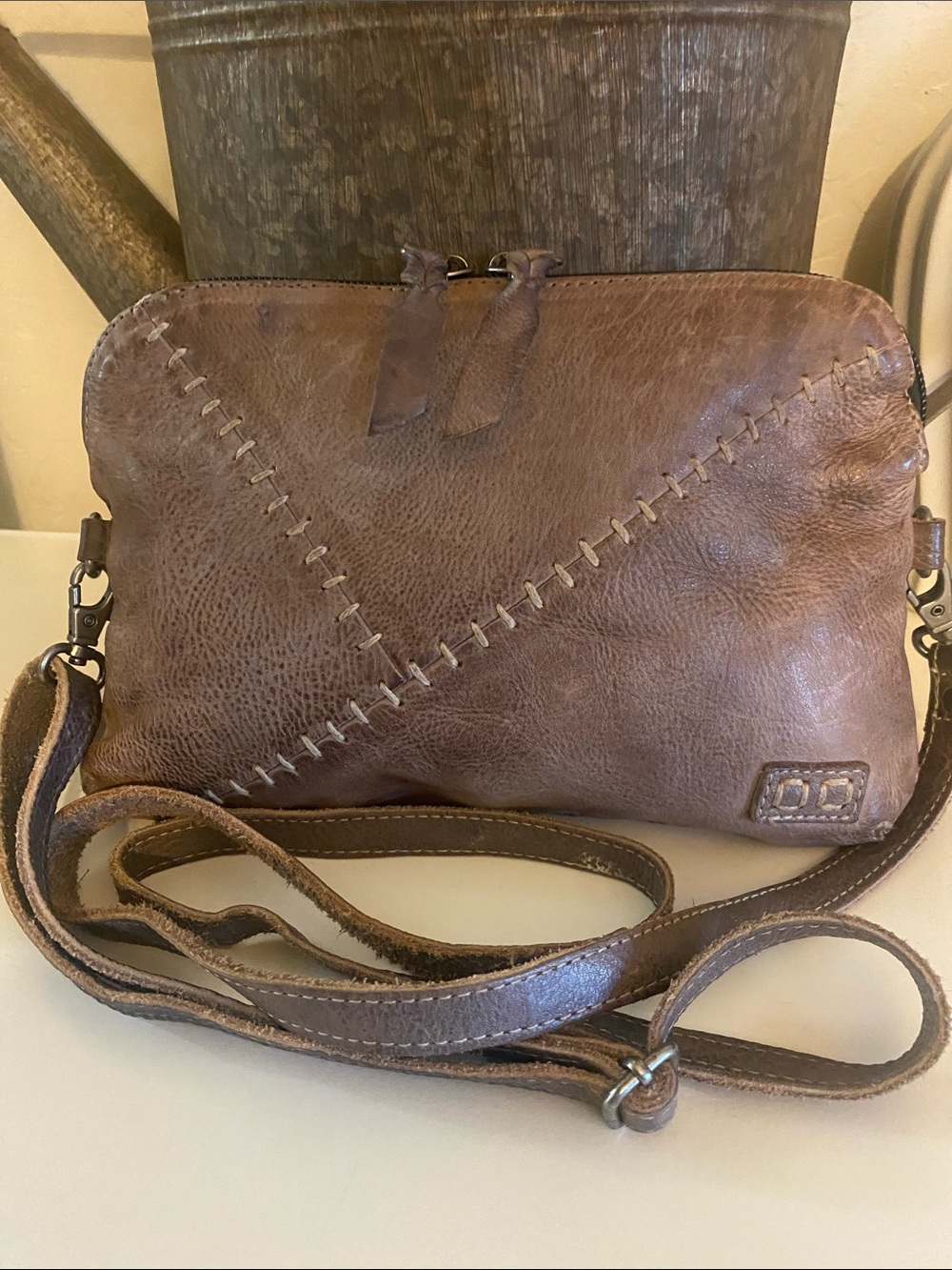 Bed stu Magdalene Taupy brown distressed leather wristlet/crossbody bag